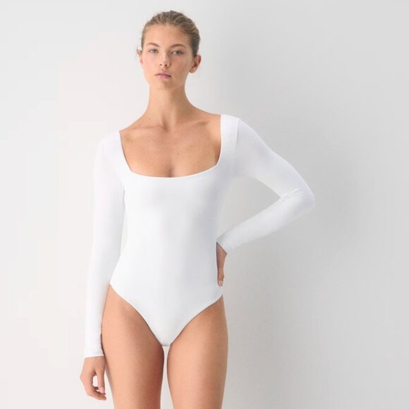 Aritzia Contour Squareneck Longsleeve Bodysuit Top White Size Medium - Picture 2 of 7
